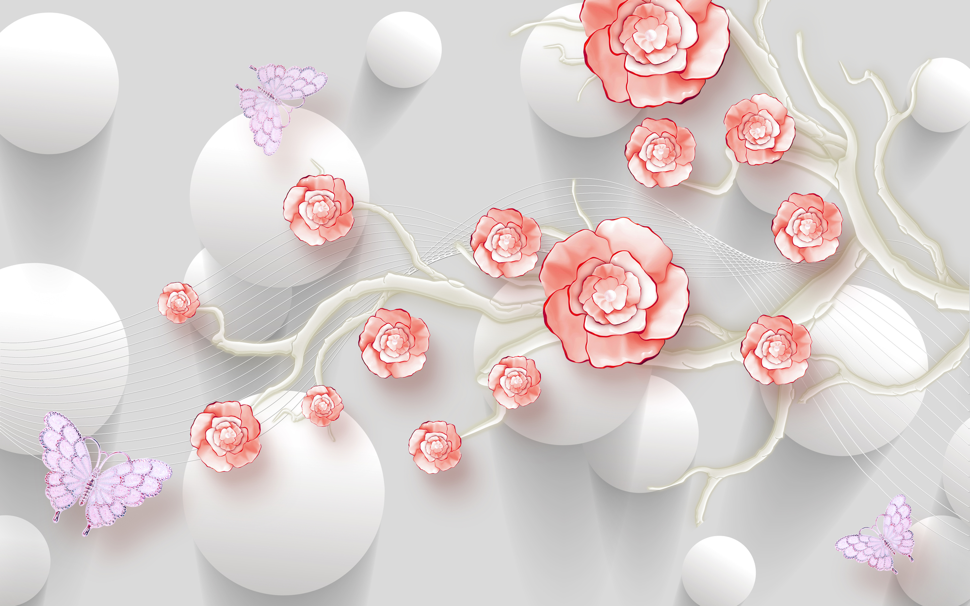 

Фотообои 3D 'Цветы и шары' (5207) , Штукатурка