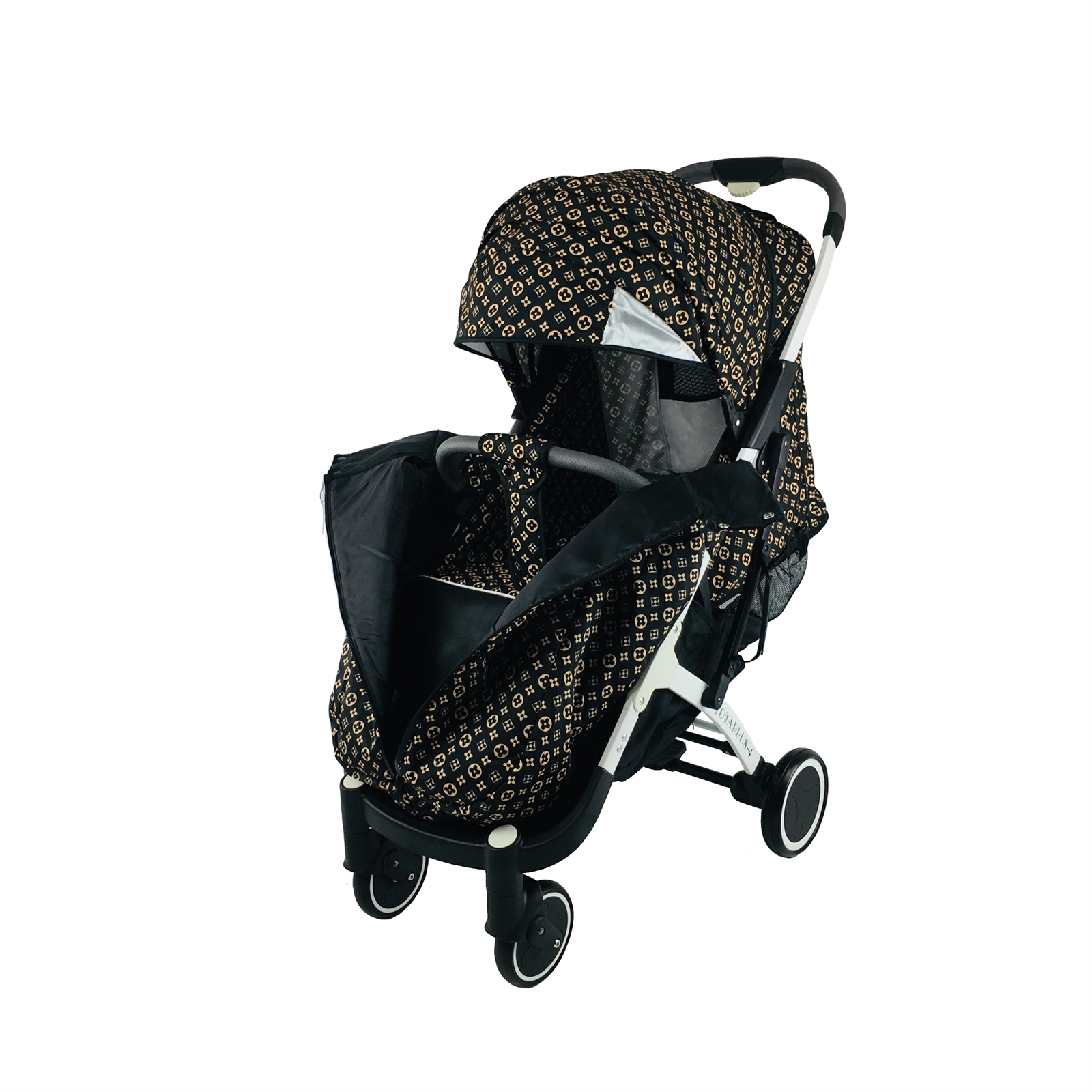 

Коляска Yoya Plus-4-2021 колёса 13,5/16 на молнии с Матрасиком мягким LV Brown на белой раме