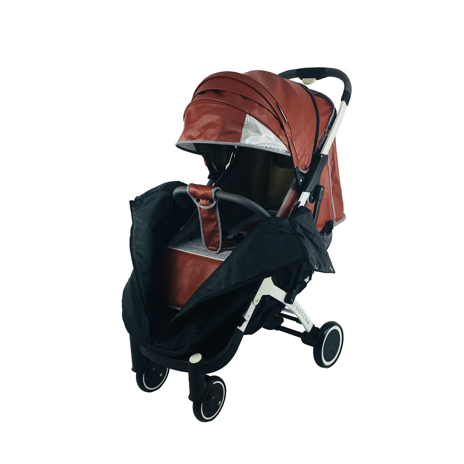 

Коляска Yoya Plus-4-2021 колёса 13,5/16 на молнии с Конвертом на флисе Коричневая кожа на белой раме