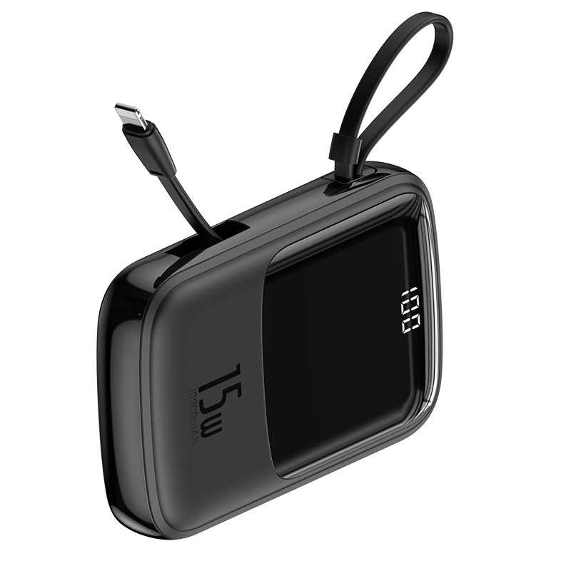 

Повербанк BASEUS with lightning cable Qpow Digital Display 10000mAh |2USB/Type-C/Lightning, 3A, 15W| Black