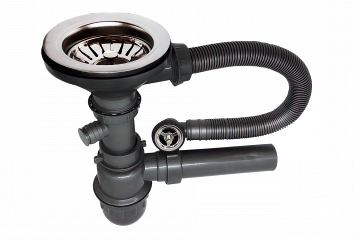 Сифон серый с чашей серебристого цвета для каменной кухонной гранитной ...