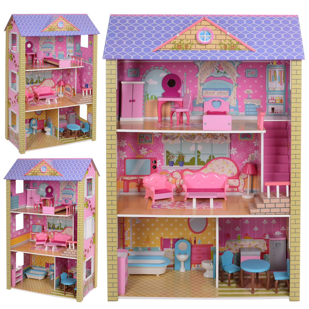 

Игровой деревянный трехэтажный домик для кукол MD 2009