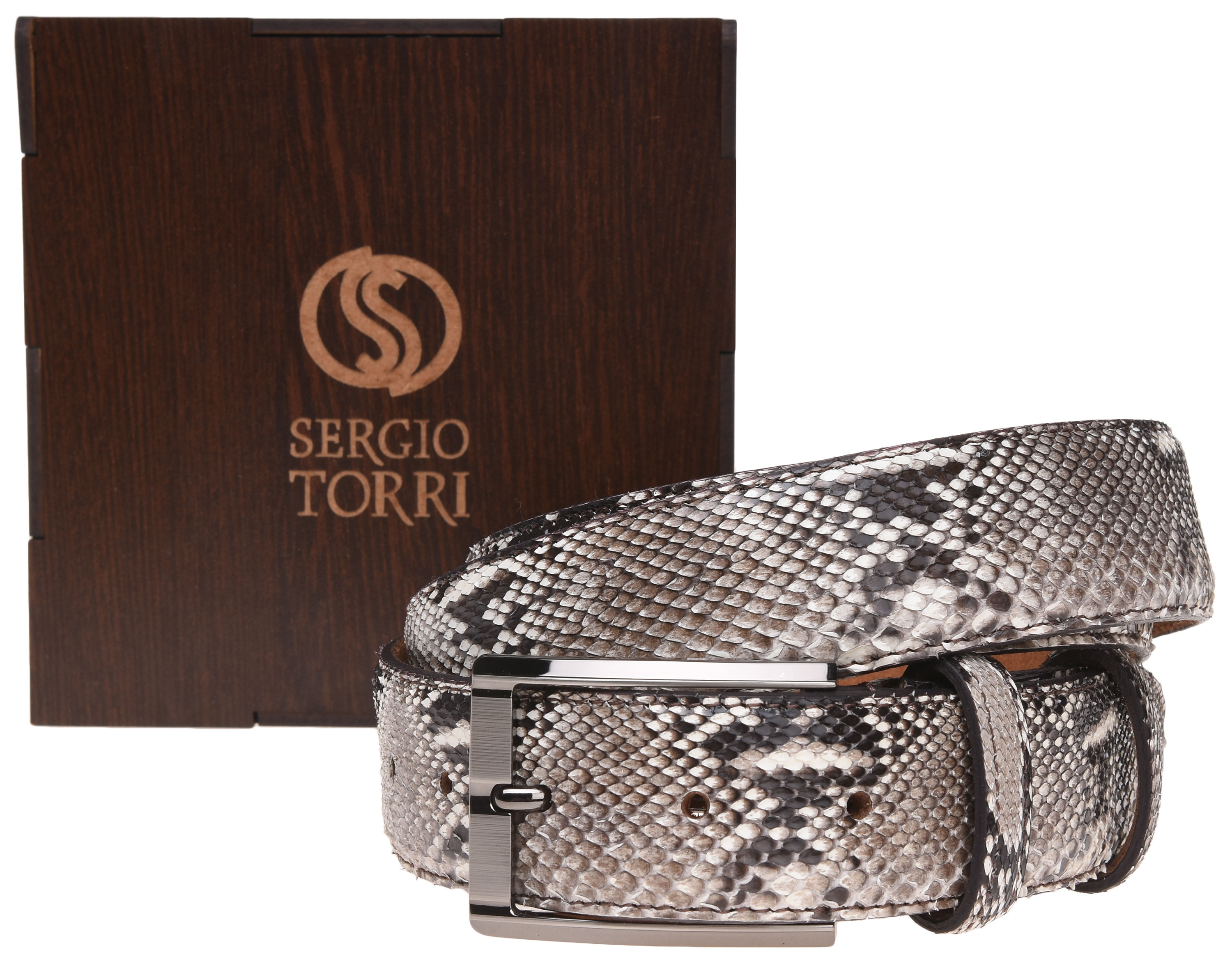 

Мужской ремень из кожи питона Sergio Torri 10-063/35 125 см Бежевый