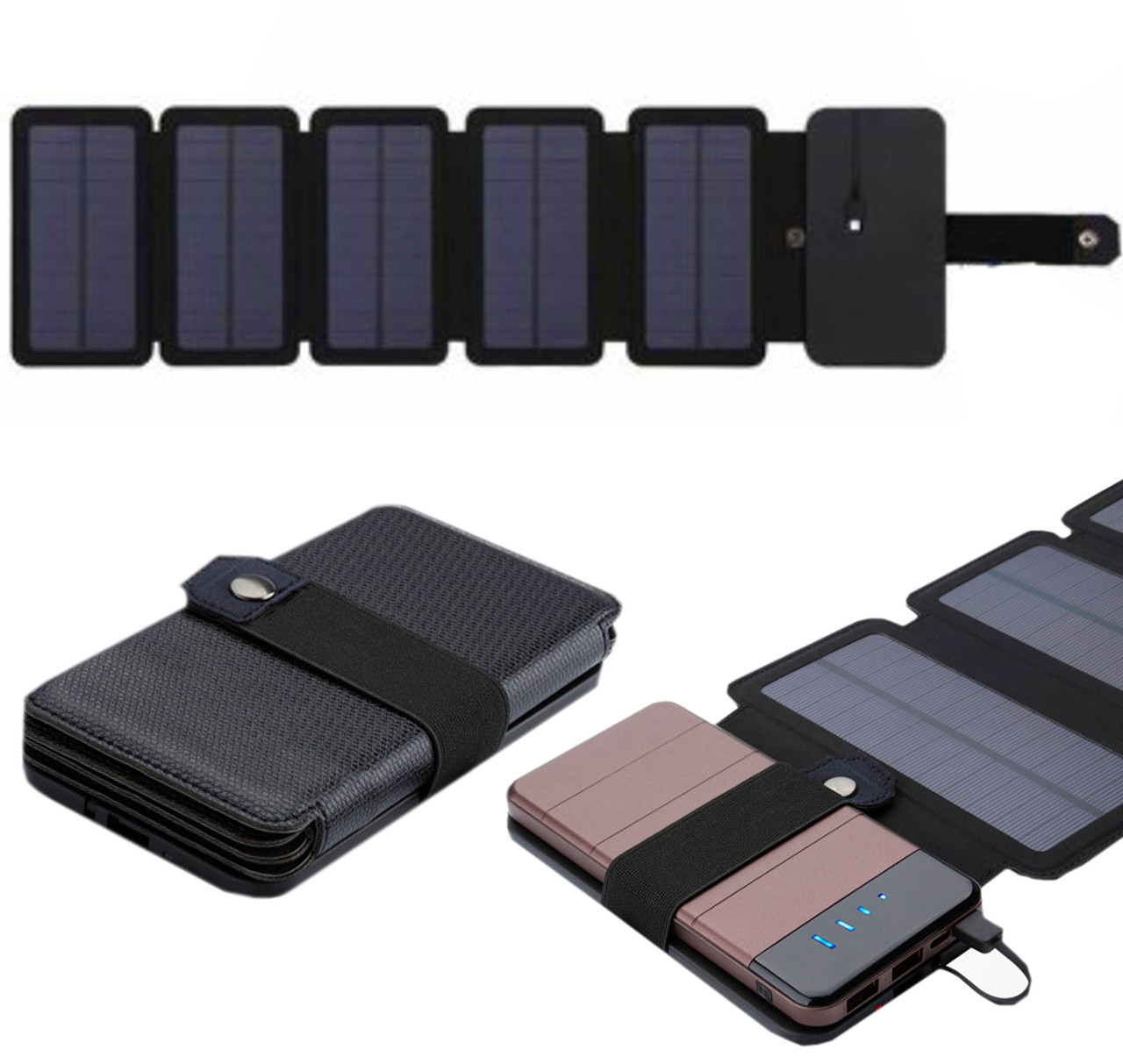 

Складное солнечное зарядное устройство Buheshui 10 Вт, 5 панелей с USB портом, цвет черный, солнечная панель