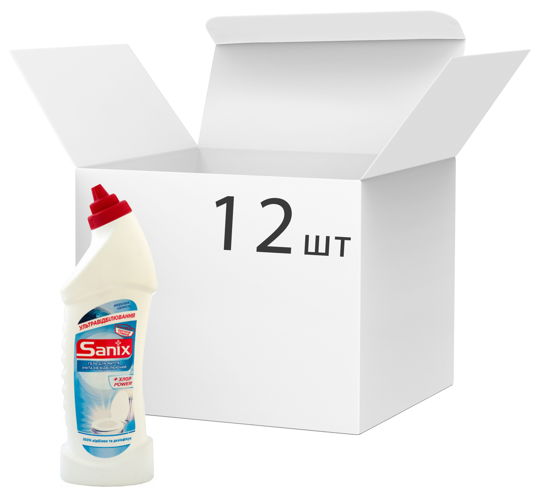 Акція на Упаковка геля для мытья унитазов Sanix WC Gel Морская свежесть отбеливающий 750 мл х 12 шт (4820167003357) від Rozetka UA
