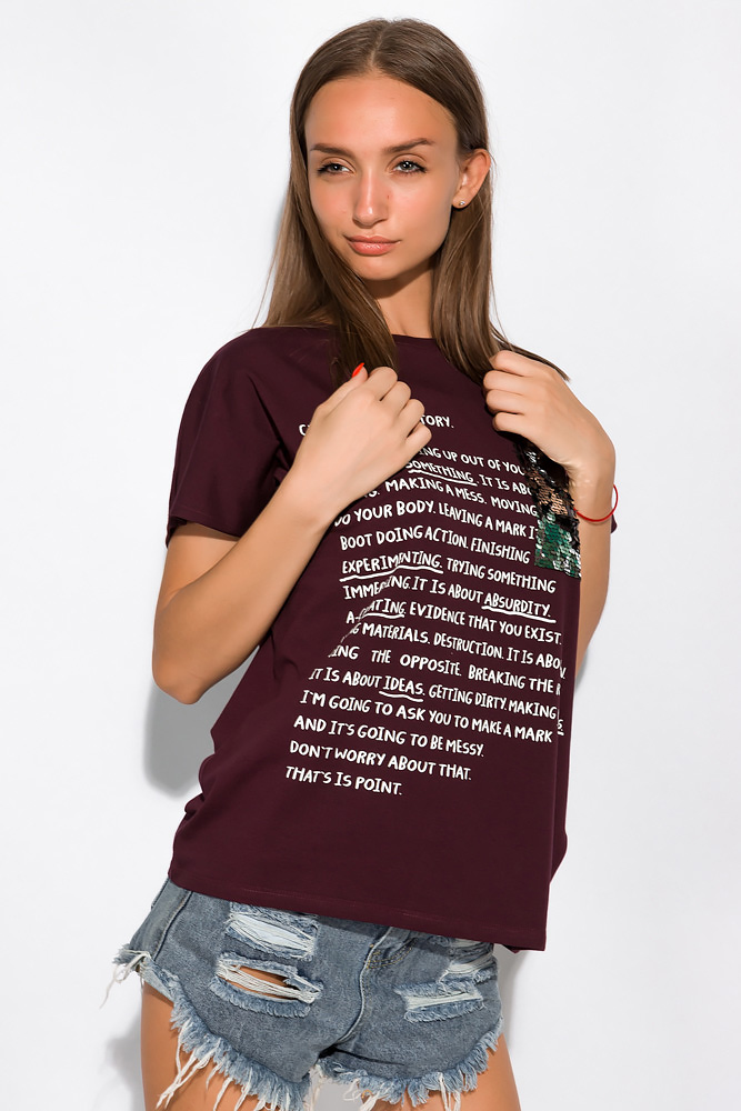 

Футболка с надписями и пайетками Time of Style 32P0723 M-L Сливовый