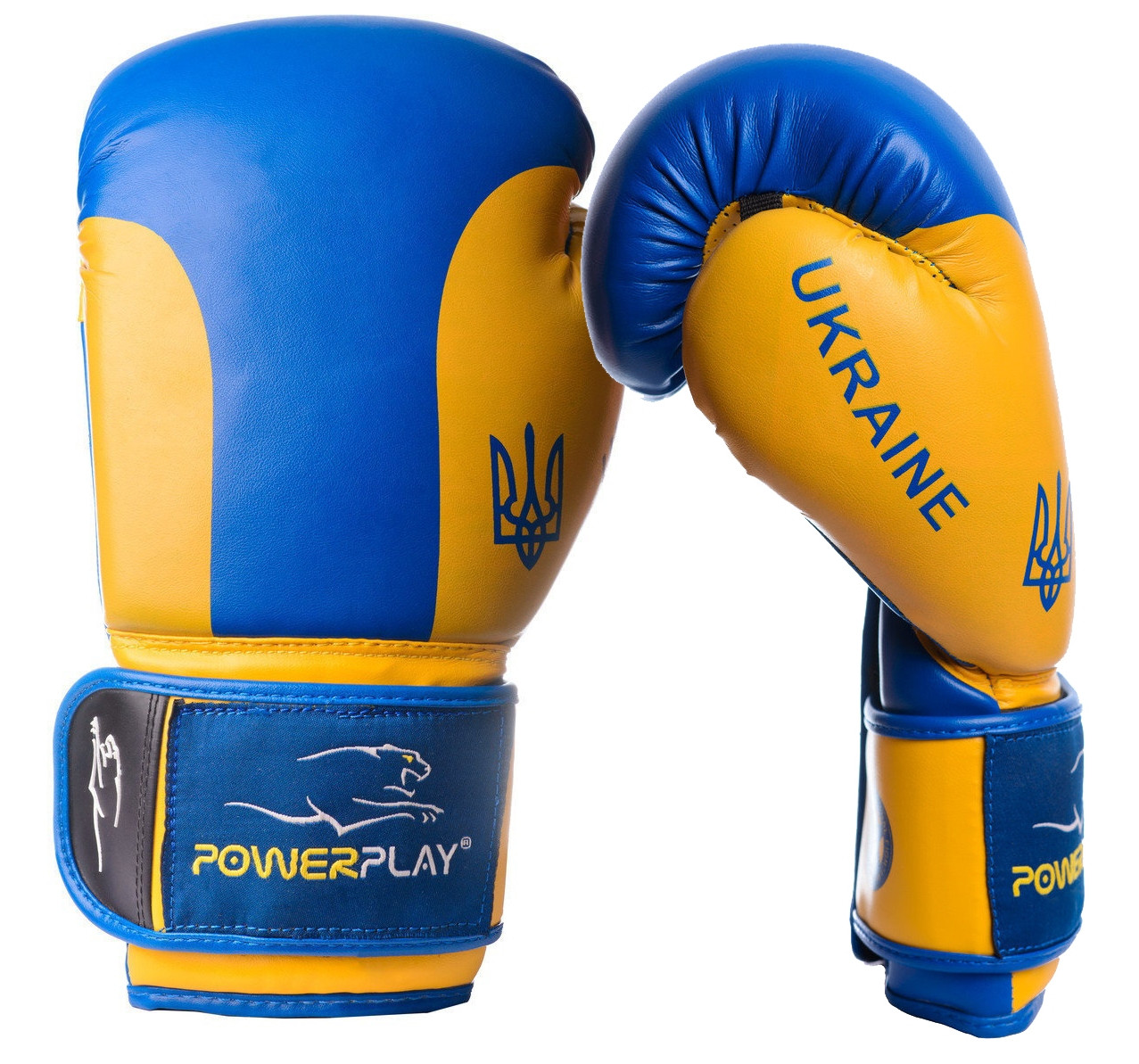 Боксерские перчатки PowerPlay 3021 Ukraine Синий с желтым 16 унций .