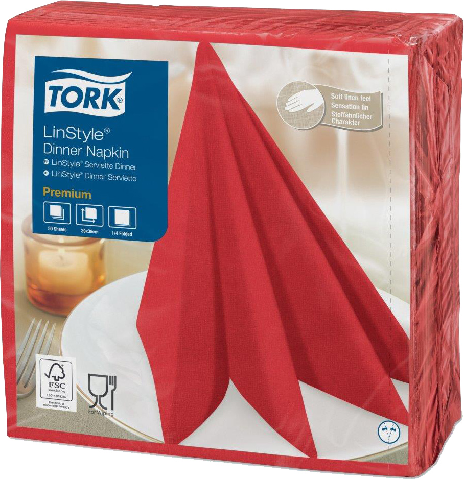 

Салфетки декоративные Tork LinStyle Premium 39х39 красные 50 шт