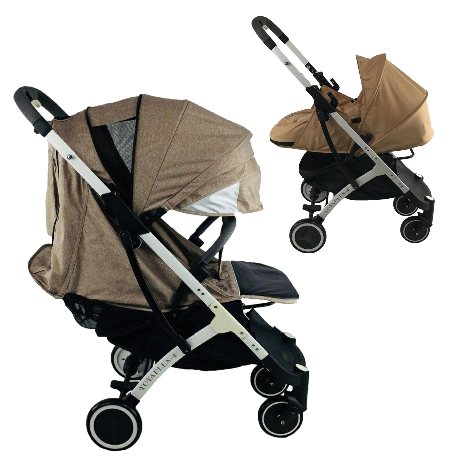 

Коляска Yoya Plus-4-2021 2в1 на молнии с Большим дождевиком и Бампером для кормления Синяя с люлькой голубой на белой раме