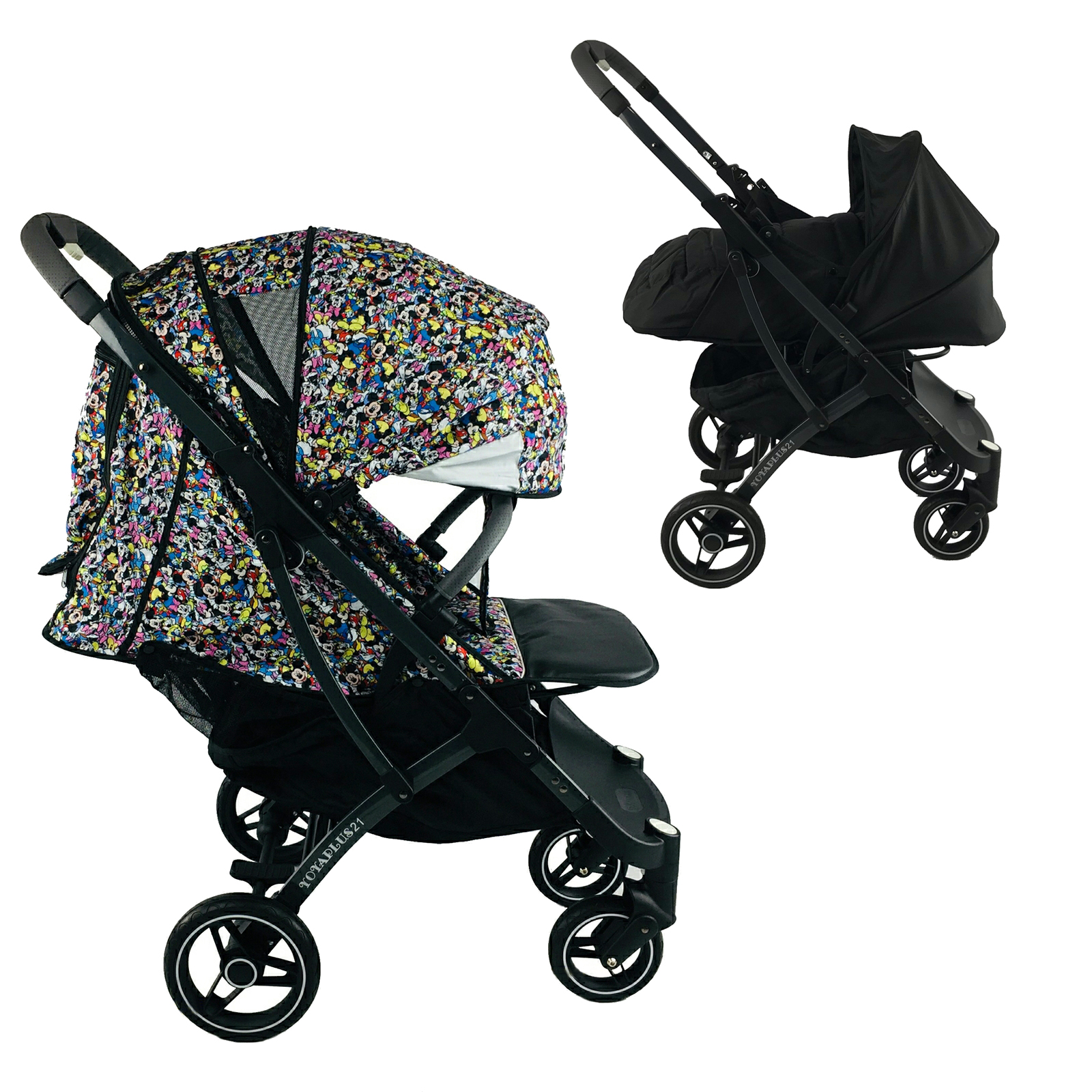 

Коляска Yoya Plus Pro-21 2в1 на молнии с Сумкой для мамы серой Disney mix с люлькой черной