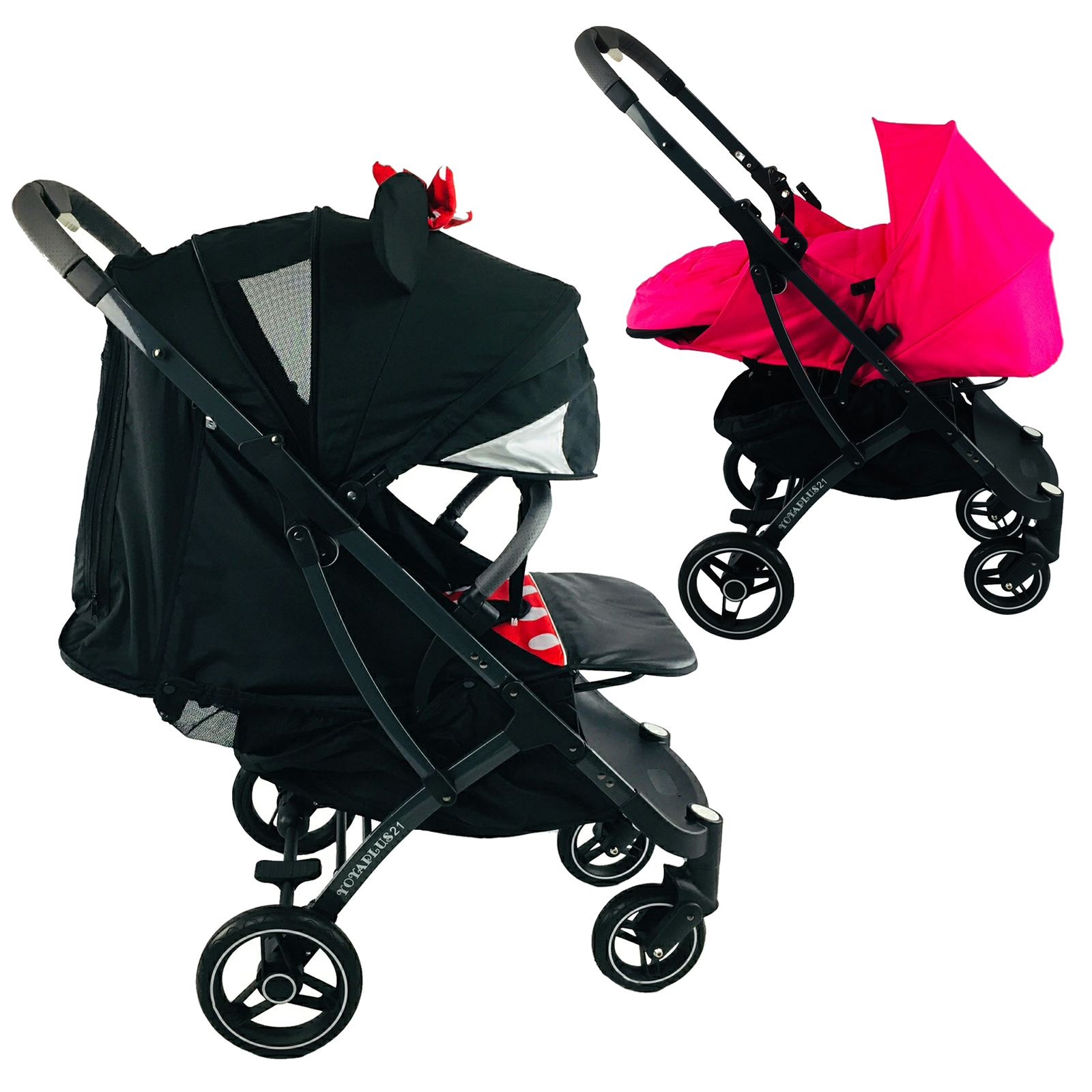 

Коляска Yoya Plus Pro-21 2в1 на молнии с Большим дождевиком, Конвертом на флисе и Удлинителем капа Минни с люлькой розовой