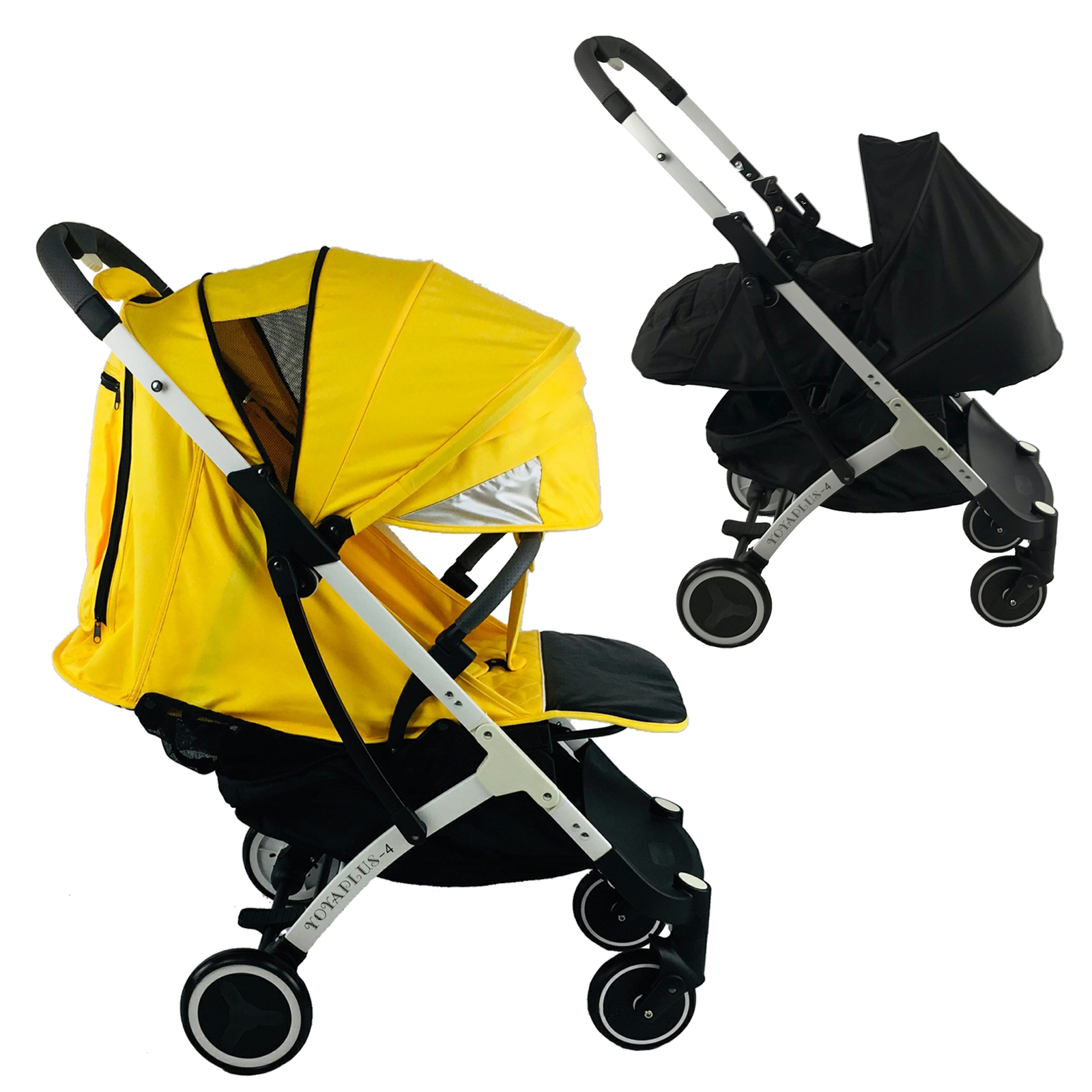 

Коляска Yoya Plus-4-2021 2в1 на молнии с Сумкой для мамы серой и Конвертом на флисе Disney mix с люлькой черной на белой раме