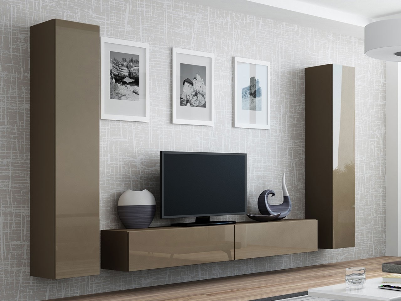 

Гостиная стенка комплект из ламинированной ДСП Vigo 4 Латте Сama Польша без подсветки