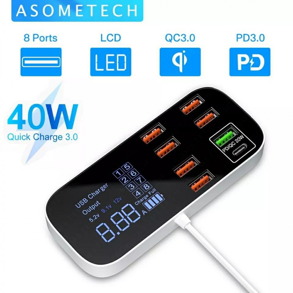 Сетевое зарядное устройство ASOMETECH Asometech 40W PD3.0 QC3.0 8 USB .