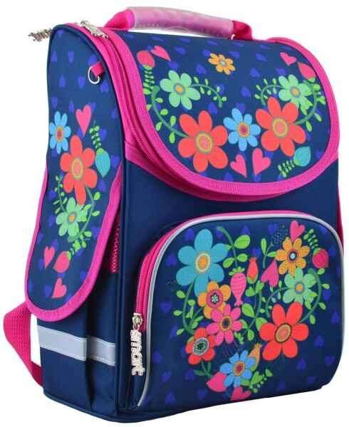 

Школьный каркасный рюкзак Smart 26х34х14 см 12 л для девочек PG-11 Flowers blue (554464)