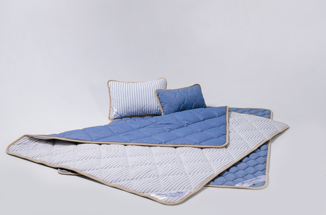 

Спальный комплект Евро из овечьей шерсти мериносов Goodnight.Store антиаллергенный Standart синий