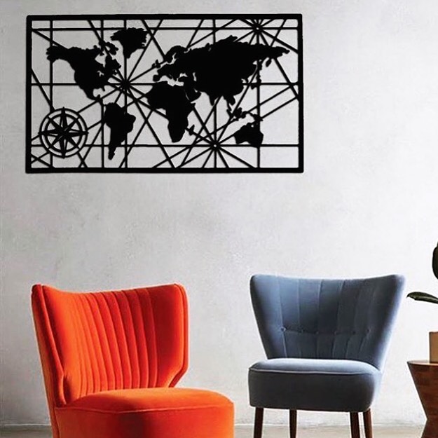 

Декоративная картина из дерева KOS Карта мира S 75x42 см см декор в интерьер