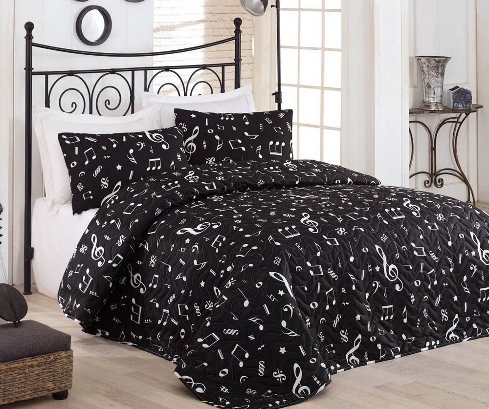 

Покрывало стеганое Eponj Home B&W Melodiy Siyah 200х220 с наволочками 50х70