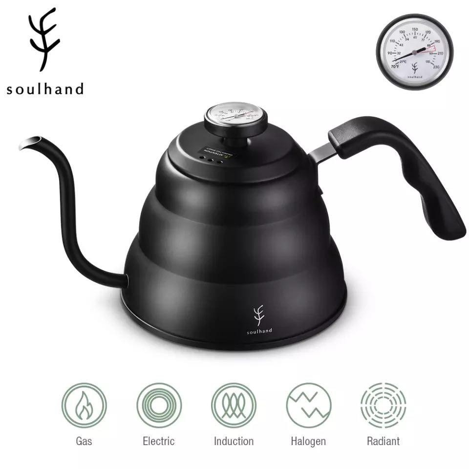 Чайник для кофе Soulhand, с термометром, 1 л, Черный – фото | ROZETKA