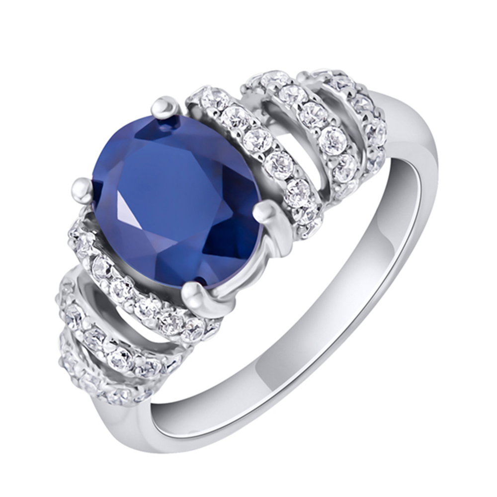 

Серебряное кольцо с сапфиром и фианитами 000125048 17 размера