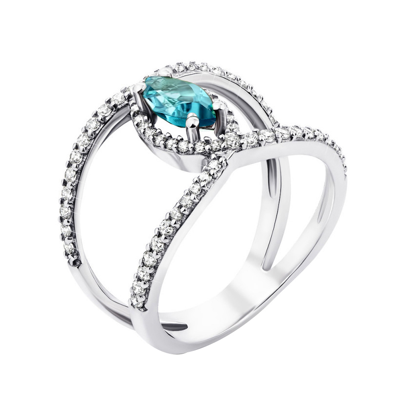 

Серебряное кольцо с кварцем swiss blue и фианитами 000132961 16 размера