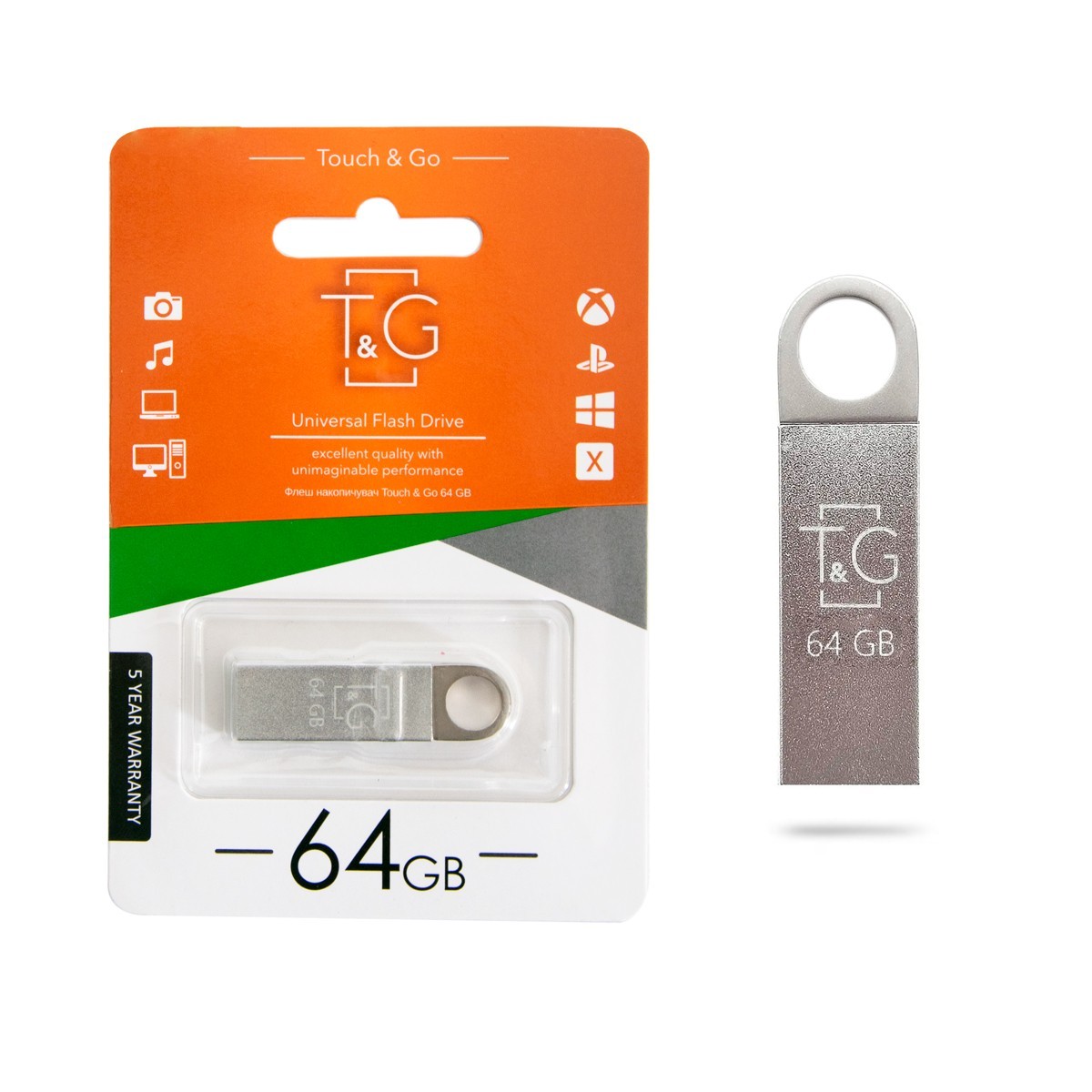 Флеш накопитель - usb флешка на 64гб "T&G 026" Серебристая, большая юсб ...