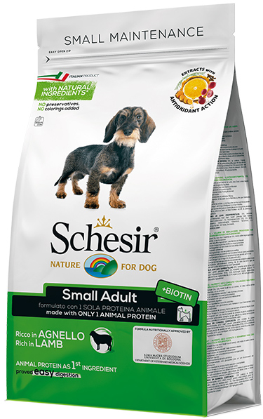 

Сухой монопротеиновый корм Schesir Dog Small Adult Lamb для взрослых собак малых пород с ягненком 800 г (8005852150073)