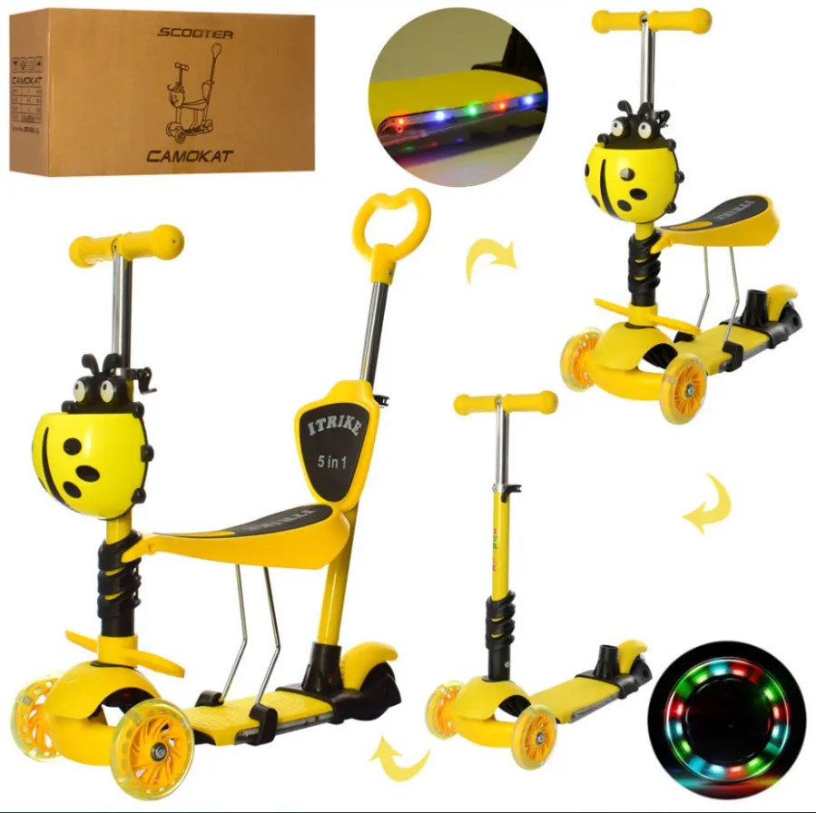Трехколесный самокат беговел iTrike Scooter 5в1 с родительской ручкой ...