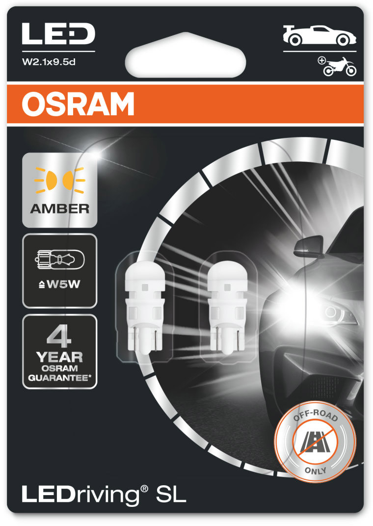 Светодиодная лампа OSRAM 12V WY5W LED 1W W2.1X9.5D LEDriving SL янтарно ...