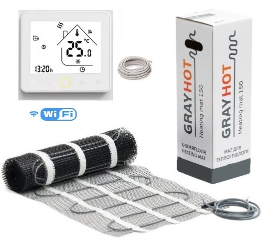 

Теплый пол Gray hot нагревательный двухжильный мат 444Вт 2,9м2 с программируемым сенсорным WiFi терморегулятором в комплекте(Vvp361)