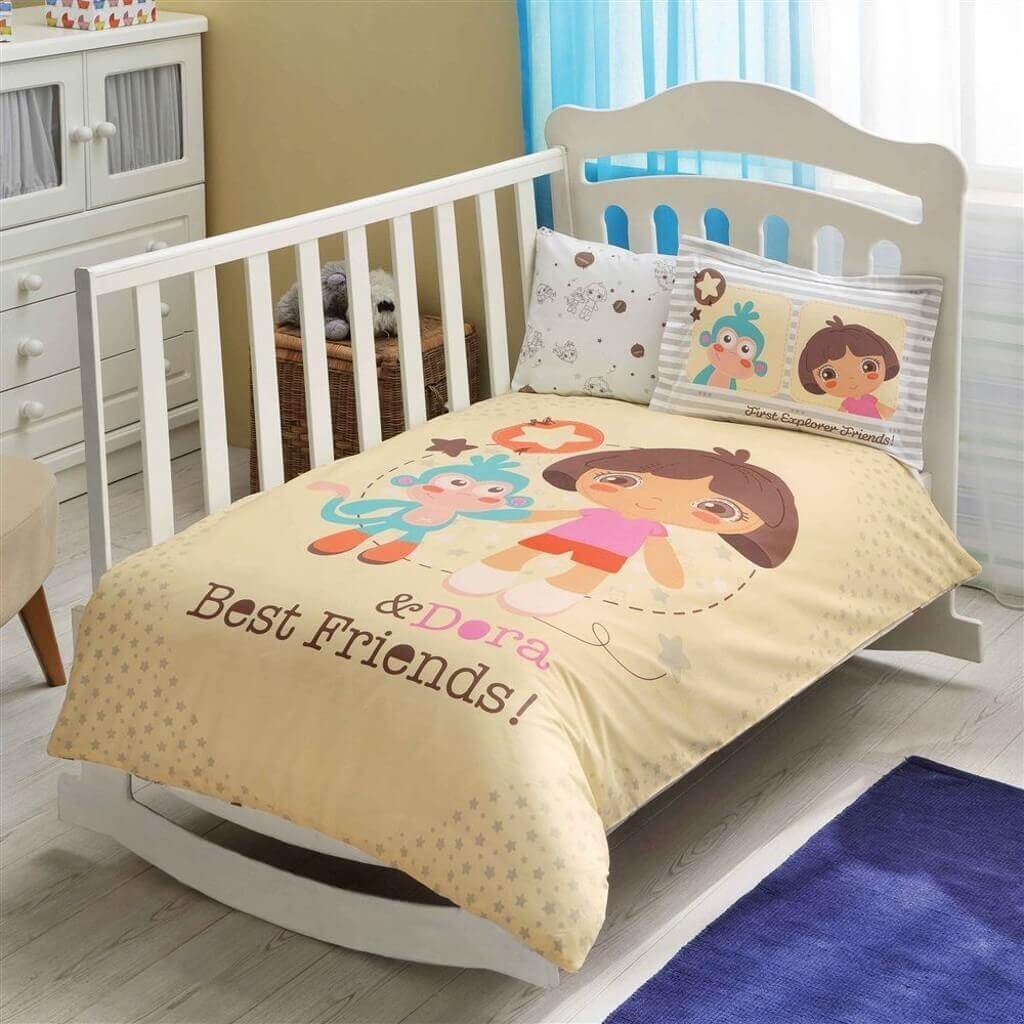

Комплект постельного белья в кроватку для новорожденных TAC Dora Best Friends Baby Ранфорс 100x150 см