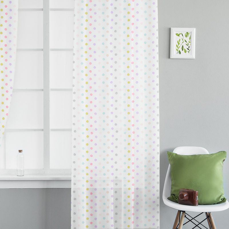 

Тюль кисея с утяжелителем в детскую комнату Time Textile Draw горошек 300х275 см Разноцветный TT164469-300275
