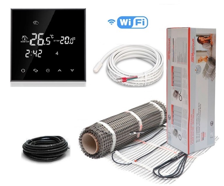 

Теплый пол Hemstedt двухжильный мат DH 4 м2 600Вт в комплекте с программируемым сенсорным WiFi Black терморегулятором в комплекте(77290)