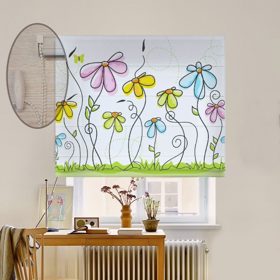 

Римская штора система Lux Coullise InHt Фотопечать Детские Цветы 00-623 Блэкаут 150х170 см