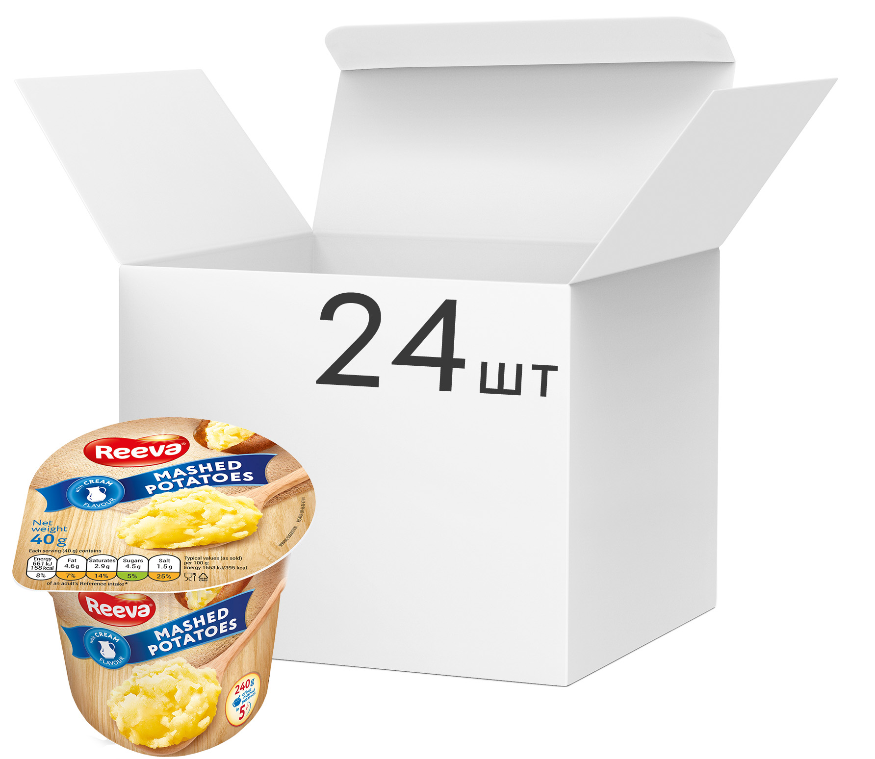 Упаковка пюре Reeva Картофельное со вкусом сливок 40 г х 24 шт ...