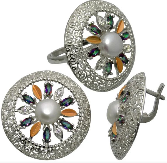 

Серебряный набор Shkatulka с золотыми накладками Фортуна 34-5-0