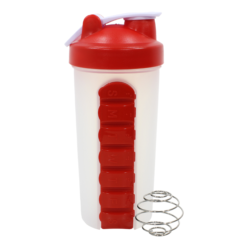 

Спортивный шейкер Lesko HC925 Красный с отсеком под таблетки и пружиной 600ml