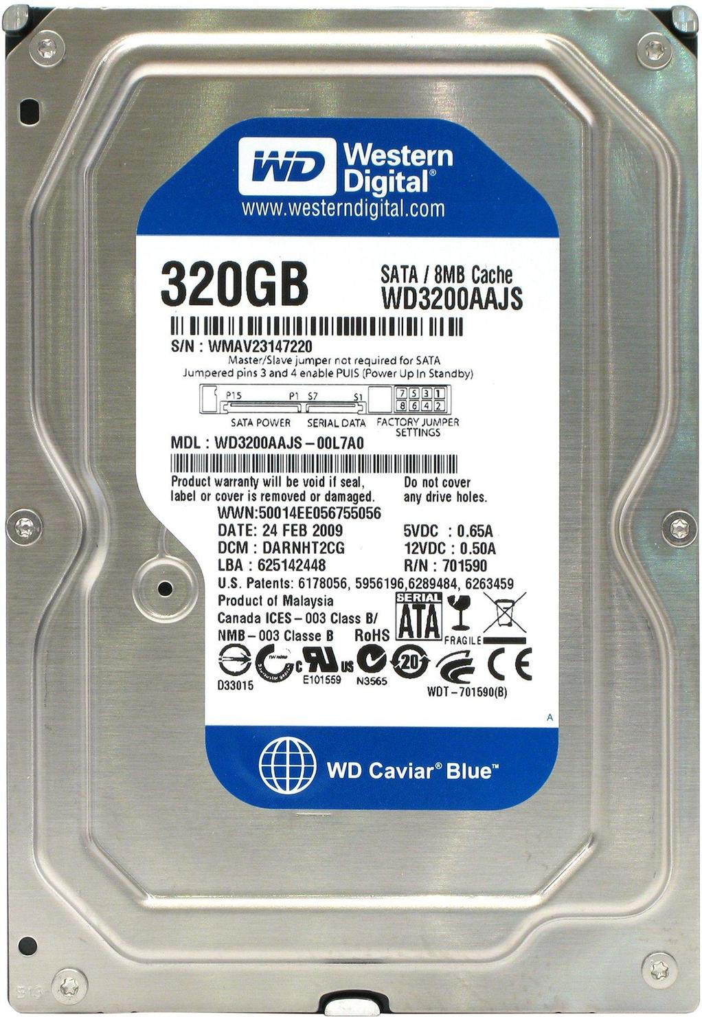 

Жесткий диск Western Digital 320ГБ 7200об/м 8МБ 3.5" SATA II (WD3200AAJS) Refurbished