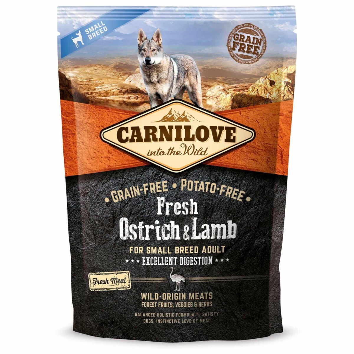 Сухой корм для взрослых собак мелких пород Carnilove Fresh со страусом ...