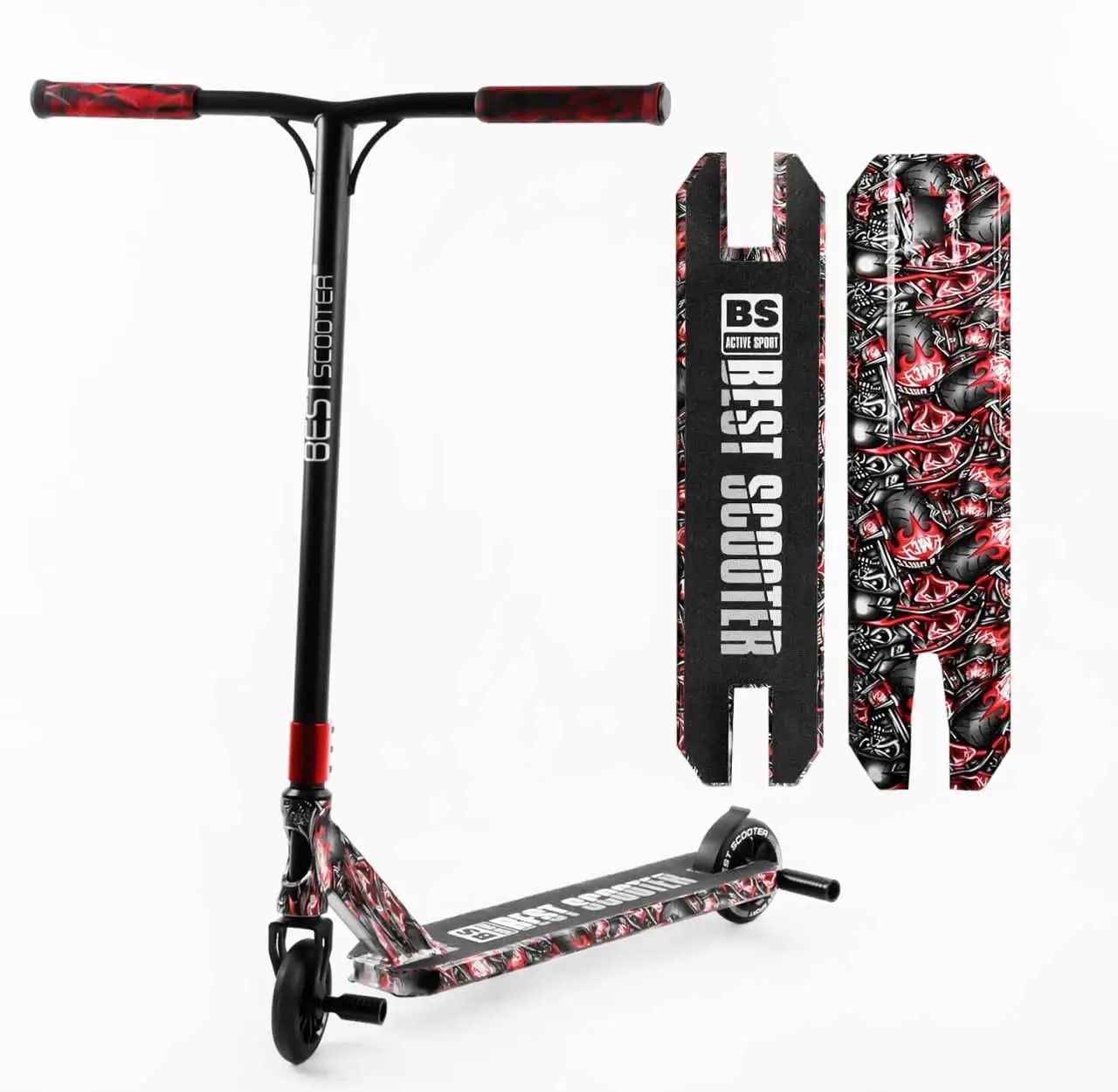 Самокат трюковый Best Scooter BS 77566 4 HIC система ПЕГИ черно красный ...
