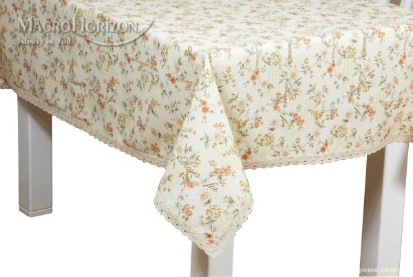 

Скатерть хлопковая MacroHorizon с кружевом Provence Beige, 140*220 см