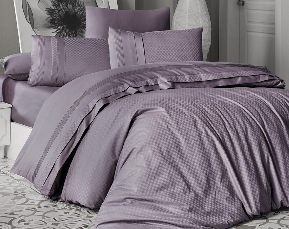 

Постельное белье First Choice De Luxe сатин Square style leylak евро