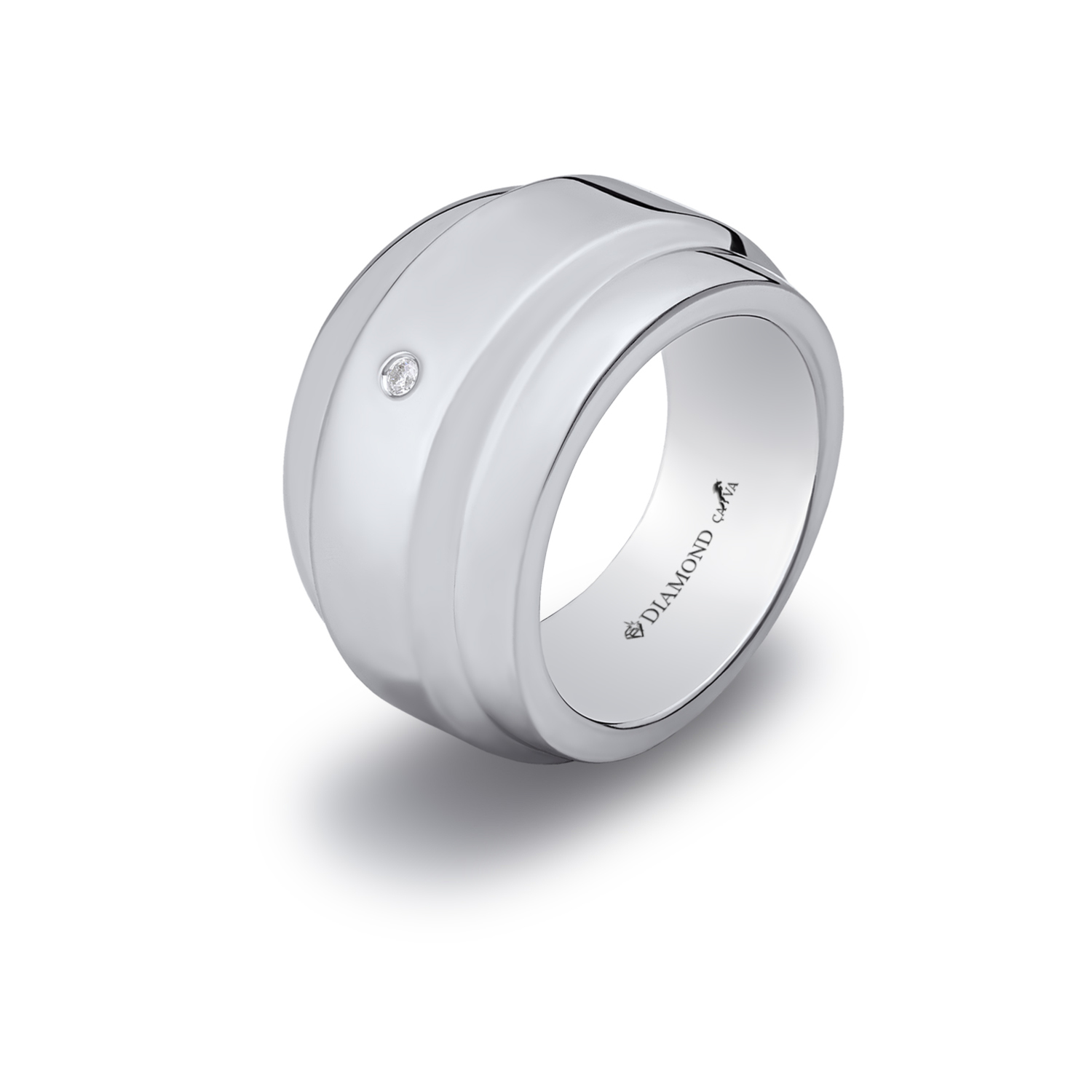 

Широка срібна каблучка з діамантом majesty 22 cava.cool