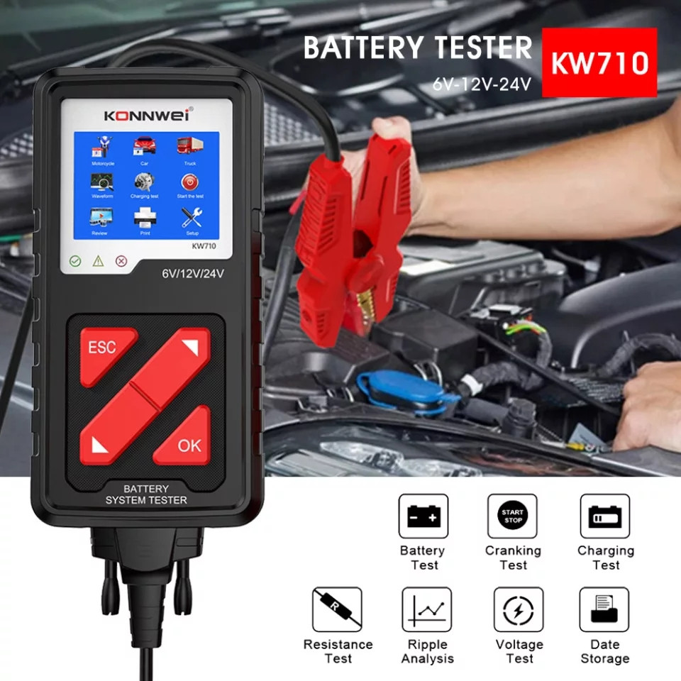 Автомобильноаккумуляторный тестер KONNWEI KW710 12V универсальный