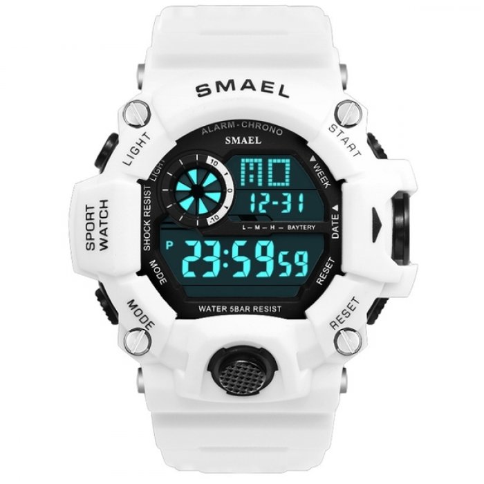 

Часы мужские Smael White с подсветкой и каучуковым ремешком