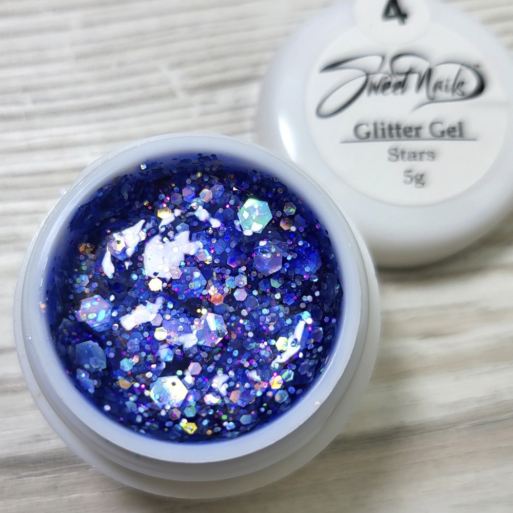 Глиттерный гель для ногтей Sweet Nails Stars №4 (синй с эффектом ...