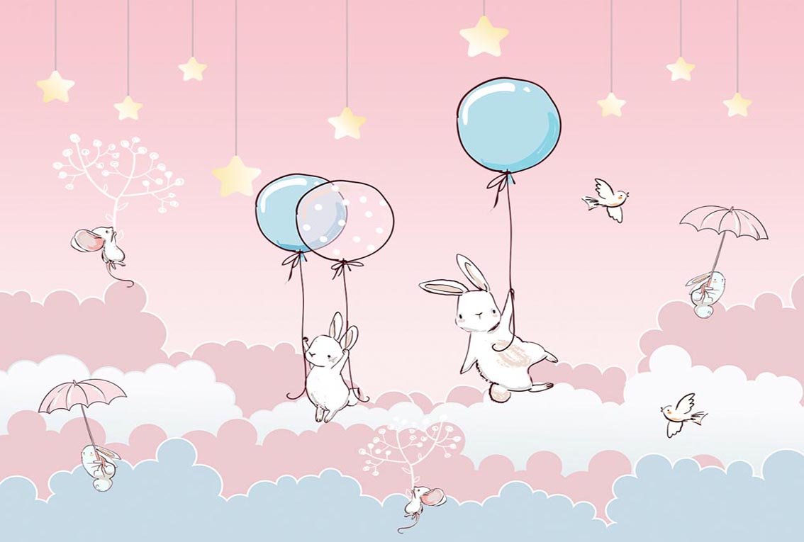 Фотообои зайцы на воздушных шарах