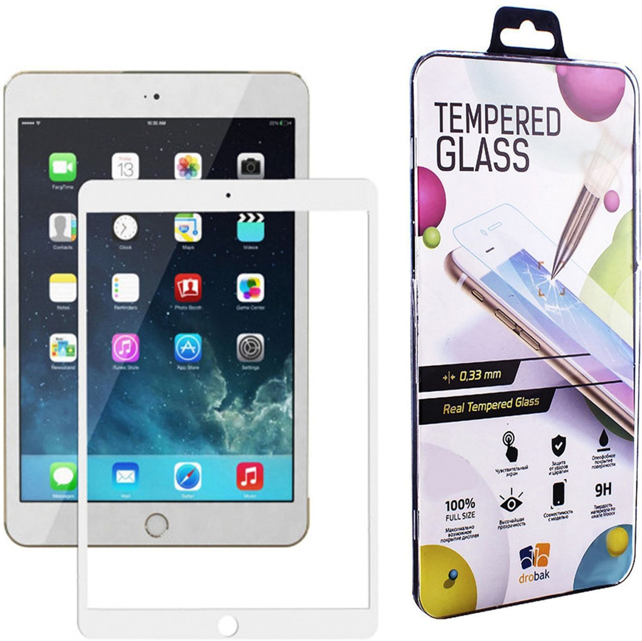 

Защитное стекло Drobak Full Cover Full Glue для Apple iPad 10.2" A2200 2019 White