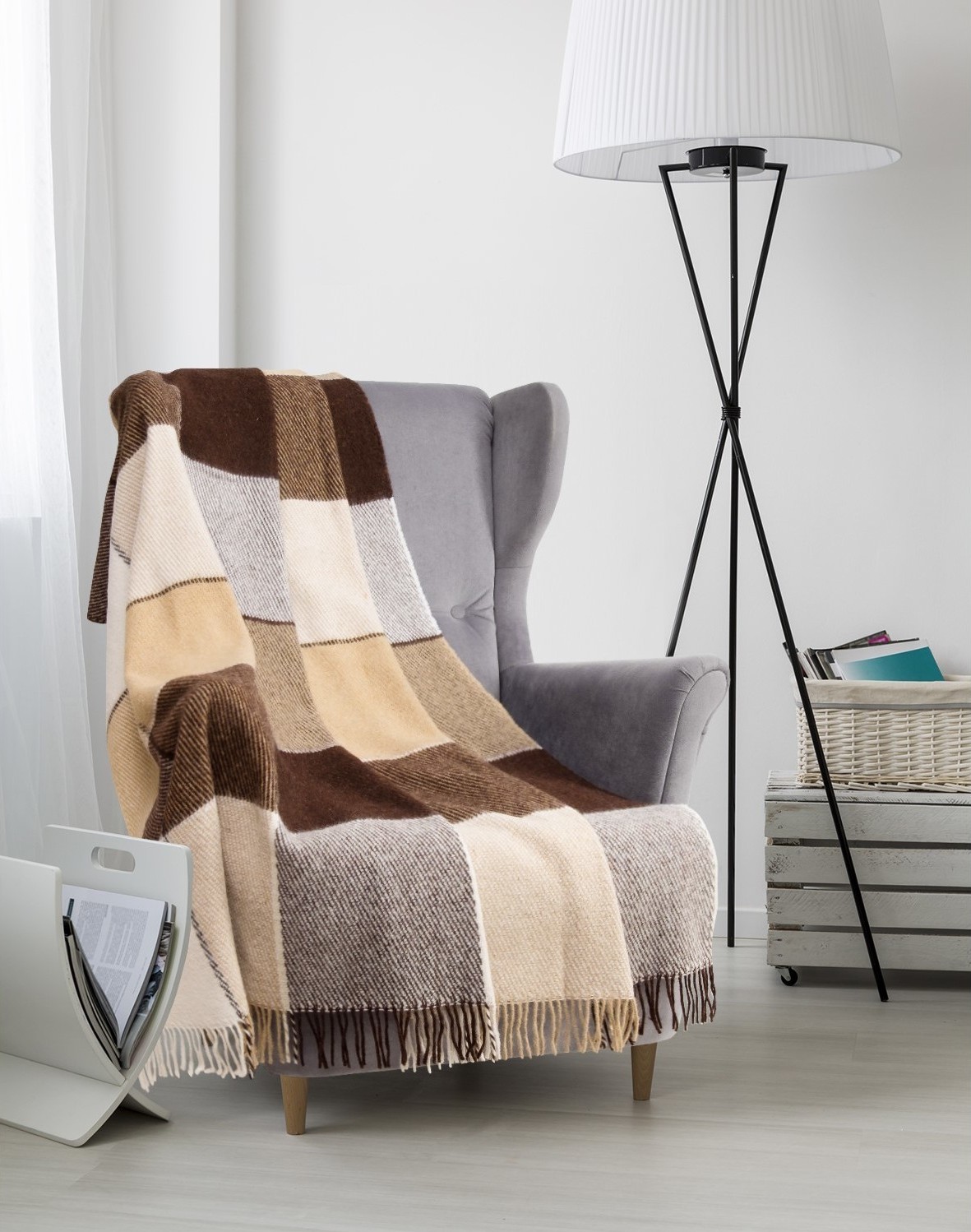 Плед шерстяной Vladi Эльф 170х210 бело-бежево-коричневый 1 – фото ...