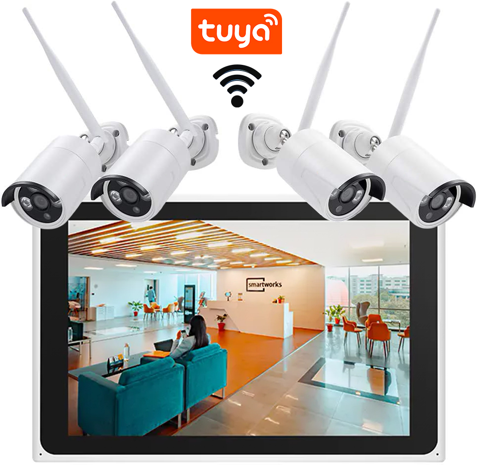 Беспроводной WiFi комплект видеонаблюдения с монитором и 4 камерами ...